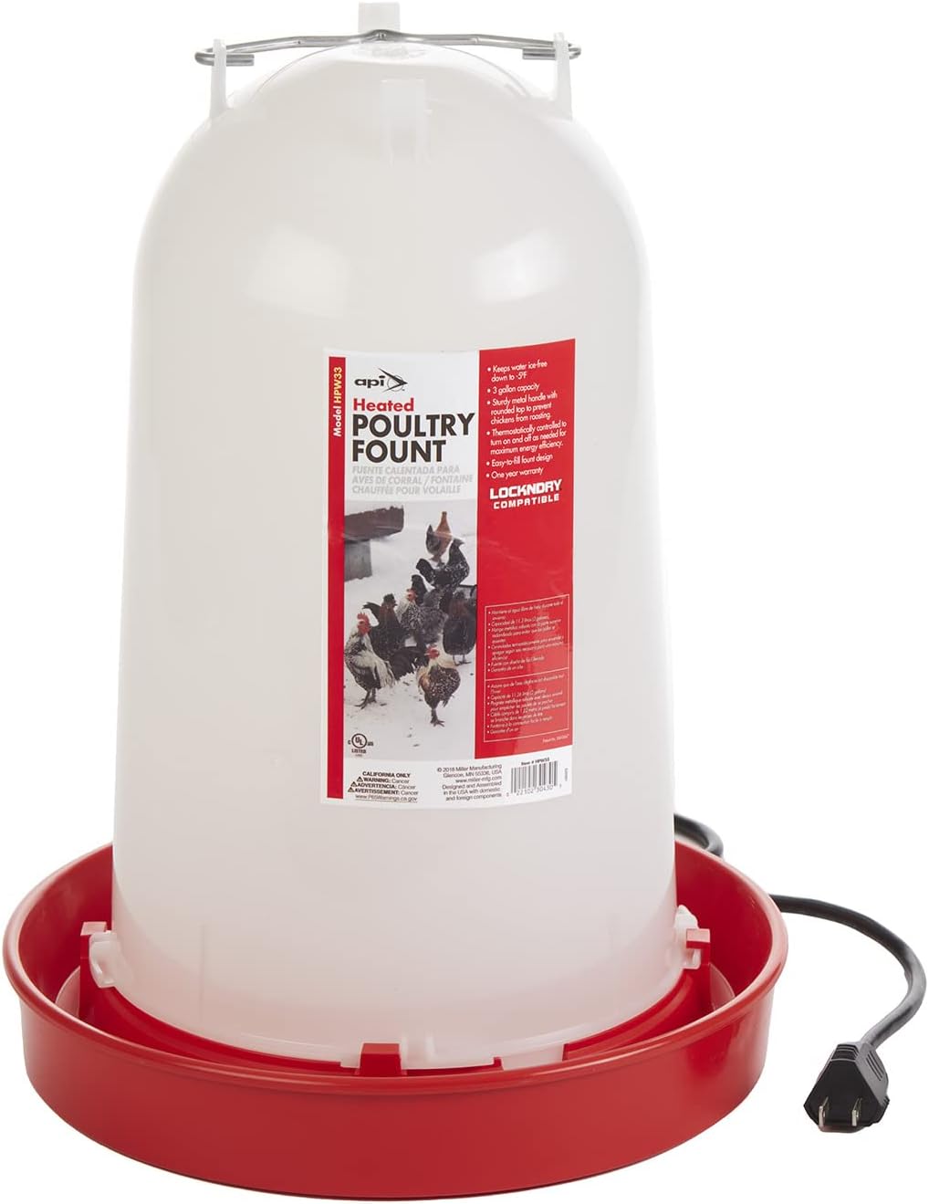 Heated Poultry Waterer for Winter, 3 Gallon O139