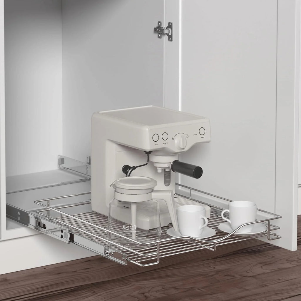 Pull Out Cabinet Organizer 14W x 21D, Heavy-Duty Slide Out Shelf Wire Basket T924