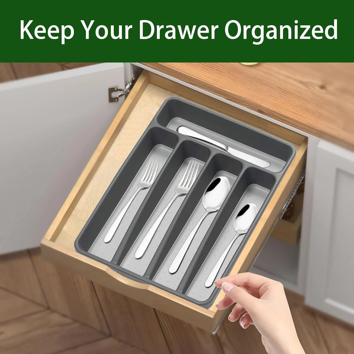 Plastic Silverware Organizer for Kitchen Drawer, 5 Compartment A6076