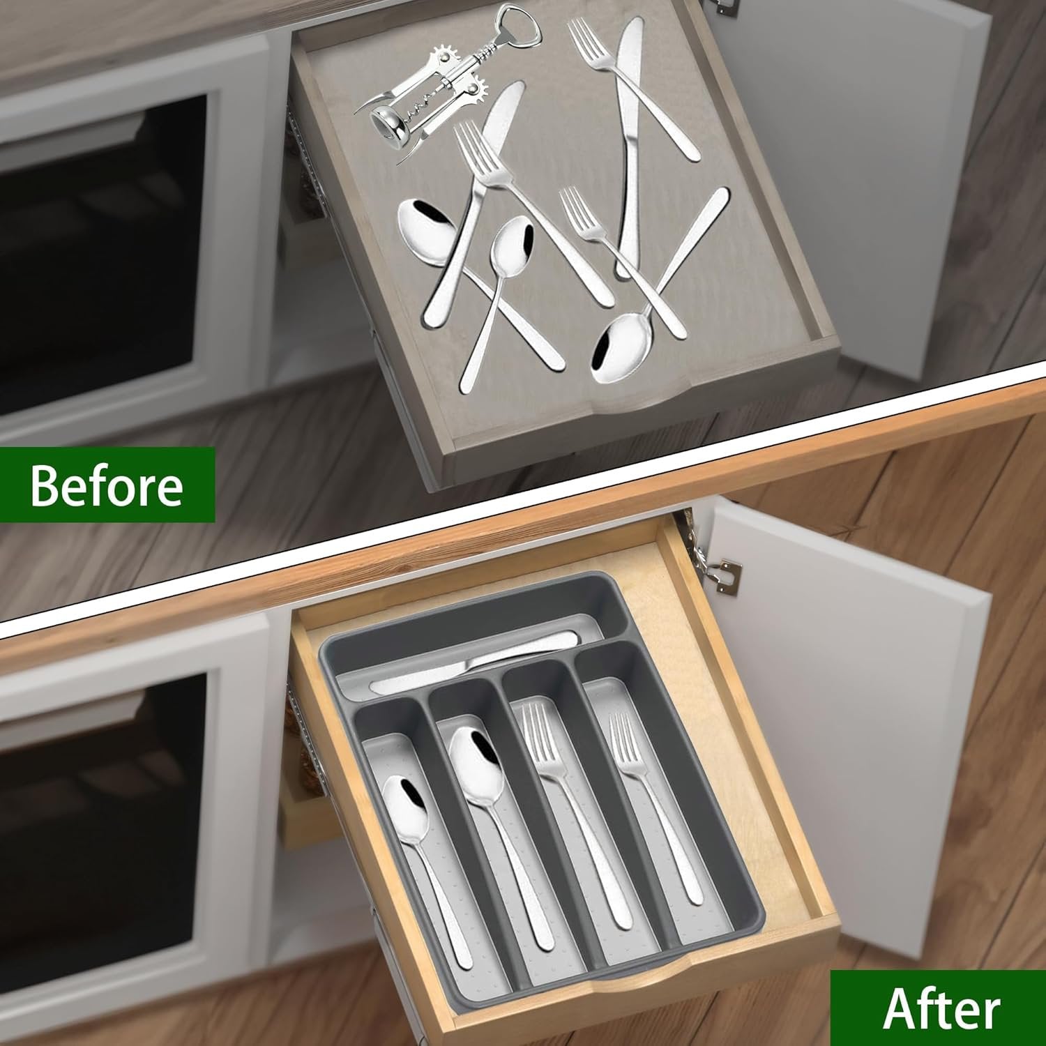 Plastic Silverware Organizer for Kitchen Drawer, 5 Compartment A6076