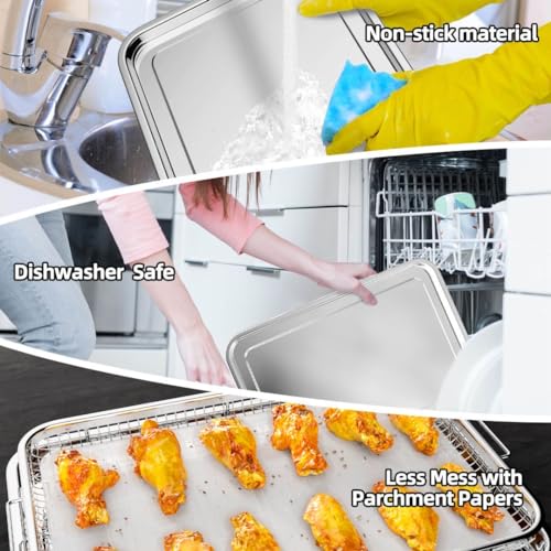 Air Fryer Basket, 2 Set with Parchment Papers, Non-stick Stainless Steel Oven Tray V2420