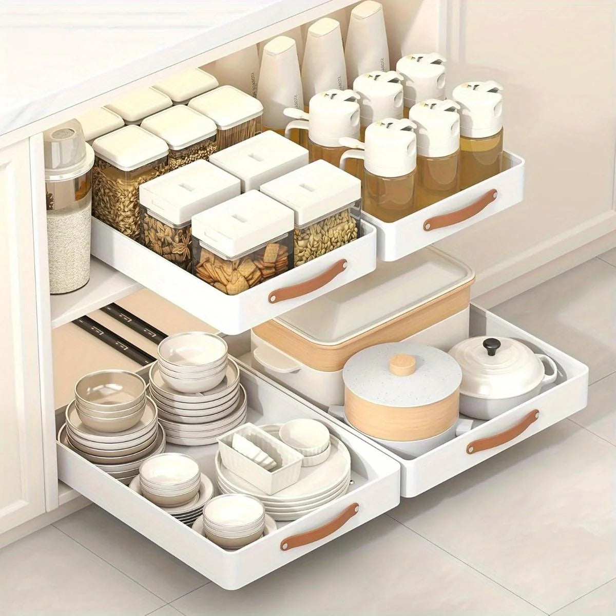 Cabinet Organizer with Adhesive Nano Film, Pull Out Drawer for Kitchen Pantry S678