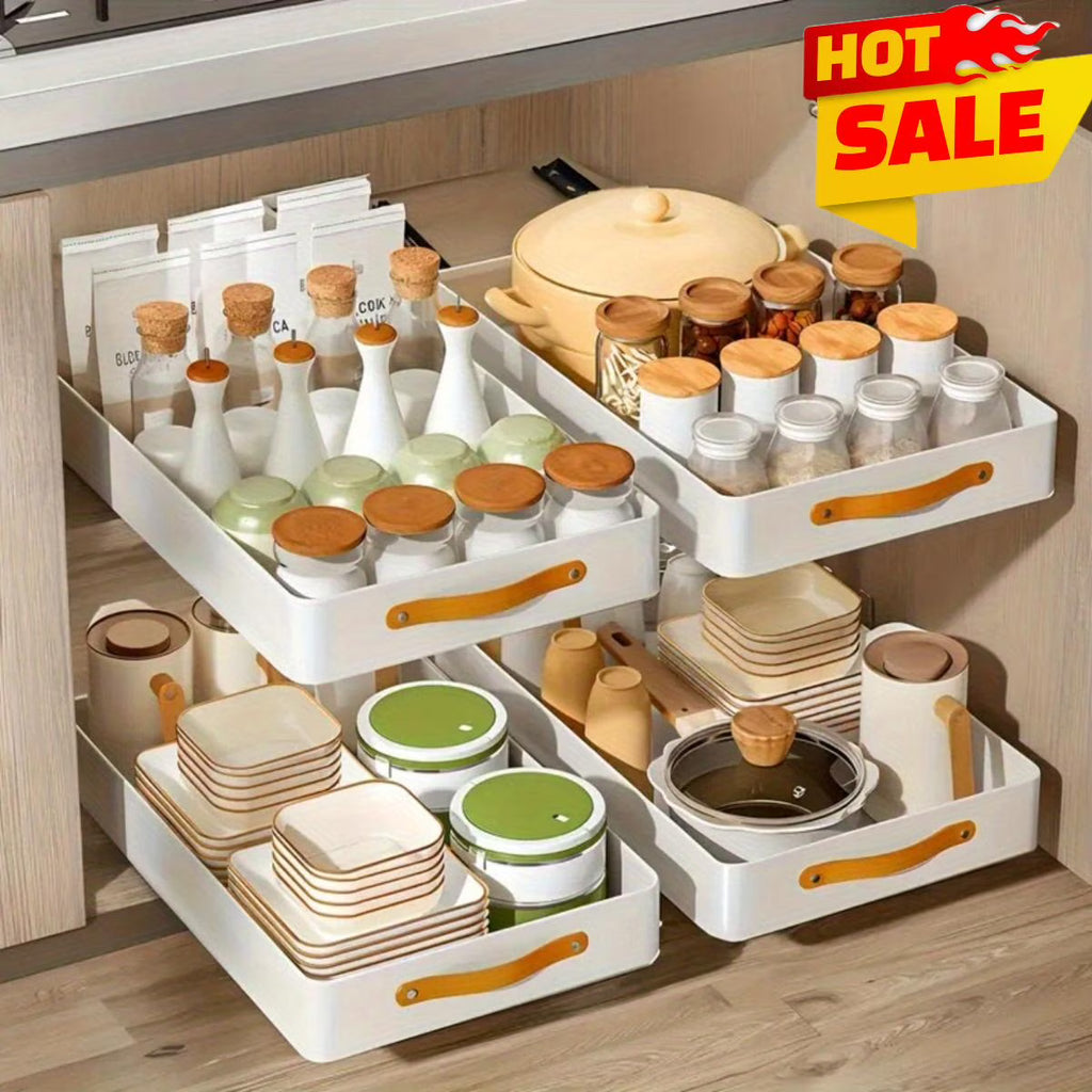 Pull out Cabinet Organizer Fixed with Adhesive Nano Film, Heavy Duty Slide Out Pantry Shelves Drawer Storage, Pull Out Drawer for Kitchen, Pantry, Bathroom,racks,shelf,smooth,installation