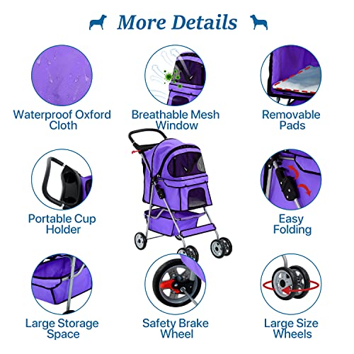 Pet Stroller for Small Medium Dogs and Cats, Folding with Wheels A4642