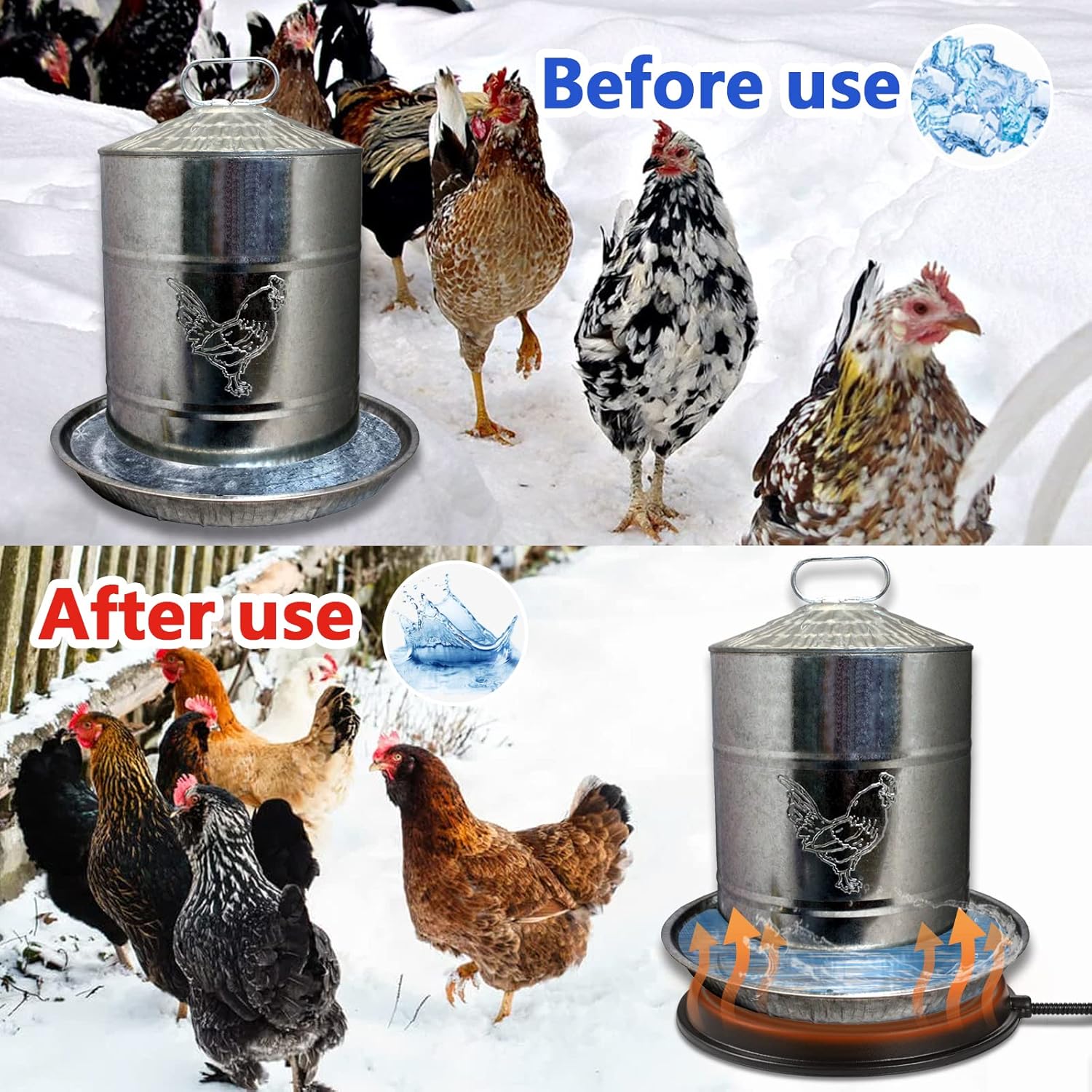 Heated Base for Poultry Waterer, 80W Winter Deicer for Metal Founts M102436
