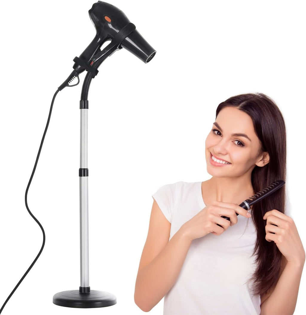 Erytlly Adjustable Hair Dryer Stand Hair Dryer Holder Blow Dryer Stand Holder Hands Free 360 Degree Rotating Hair Dryer Stand Holder Metal Hairdryer Holder for Bathroom, Vanity, Makeup Room