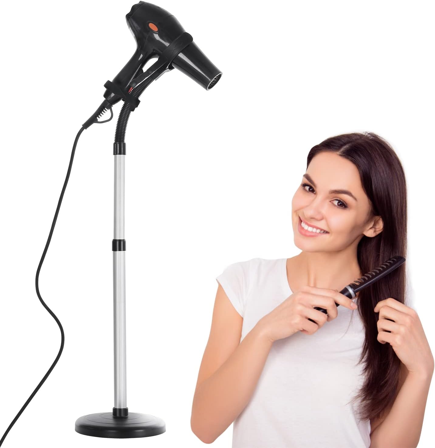 Erytlly Adjustable Hair Dryer Stand Hair Dryer Holder Blow Dryer Stand Holder Hands Free 360 Degree Rotating Hair Dryer Stand Holder Metal Hairdryer Holder for Bathroom, Vanity, Makeup Room