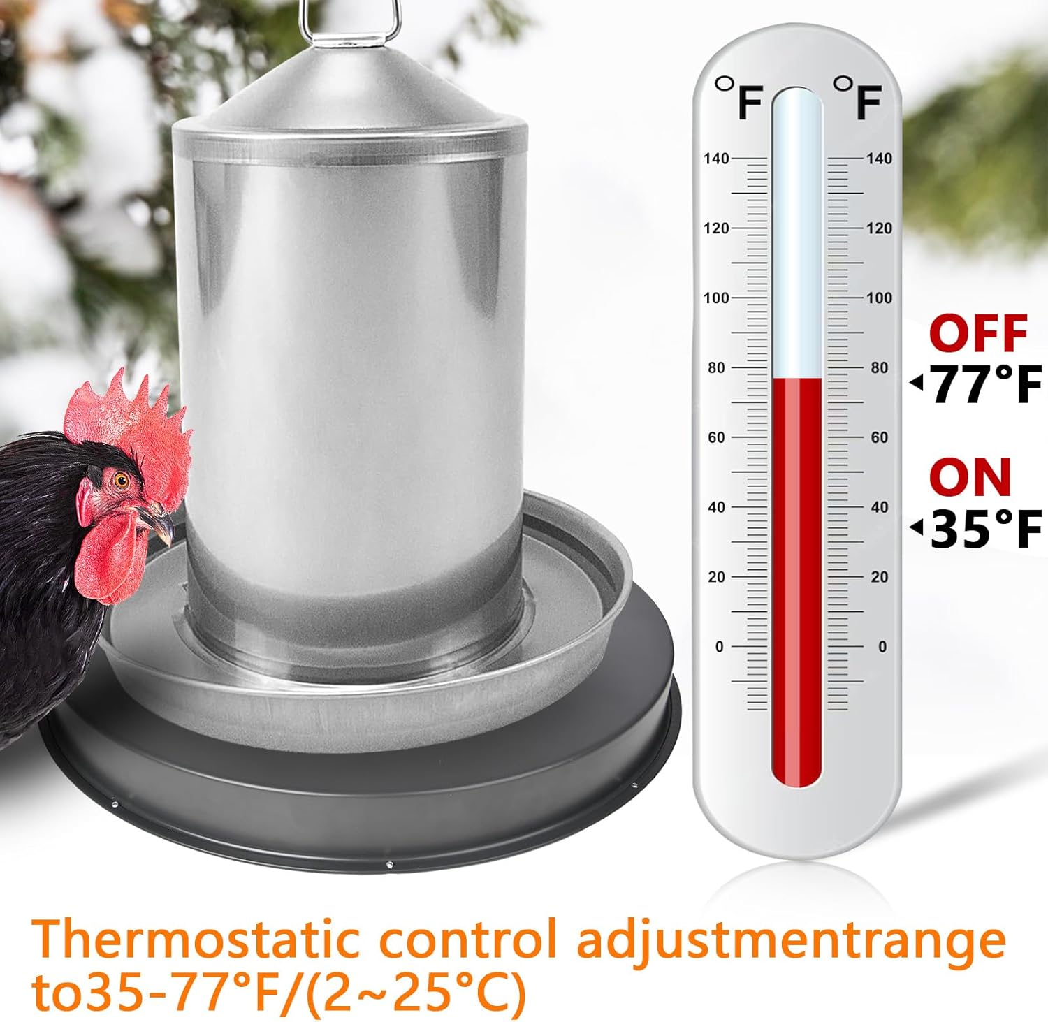Heated Chicken Waterer Base for Winter, 125W, Fits Plastic or Metal Drinker W866480