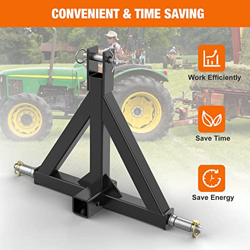 2" Trailer Hitch Receiver Orange for Category 1 Tractors, Heavy Duty Towing Drawbar Attachment N79187
