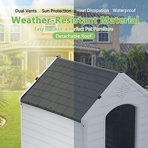 Large Dog House Outdoor Waterproof with Air Vents and Elevated Floor N474392