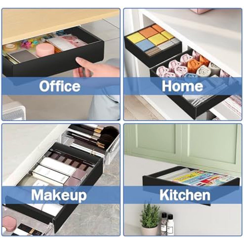 Under Desk Drawer Storage Organizer, 3 Pack Slide Out Adhesive Tray Q22056