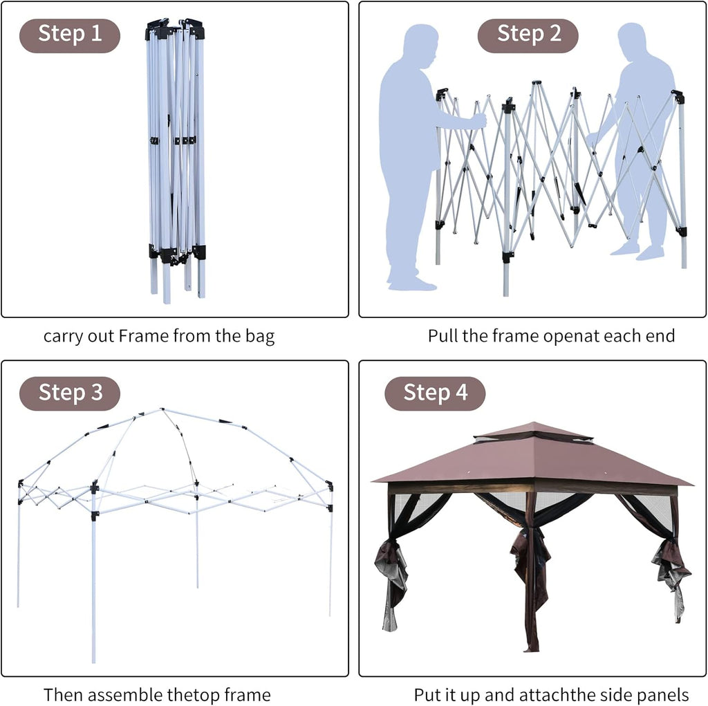 Pop Up Gazebo with Mosquito Netting Double Roof for Patio O893874
