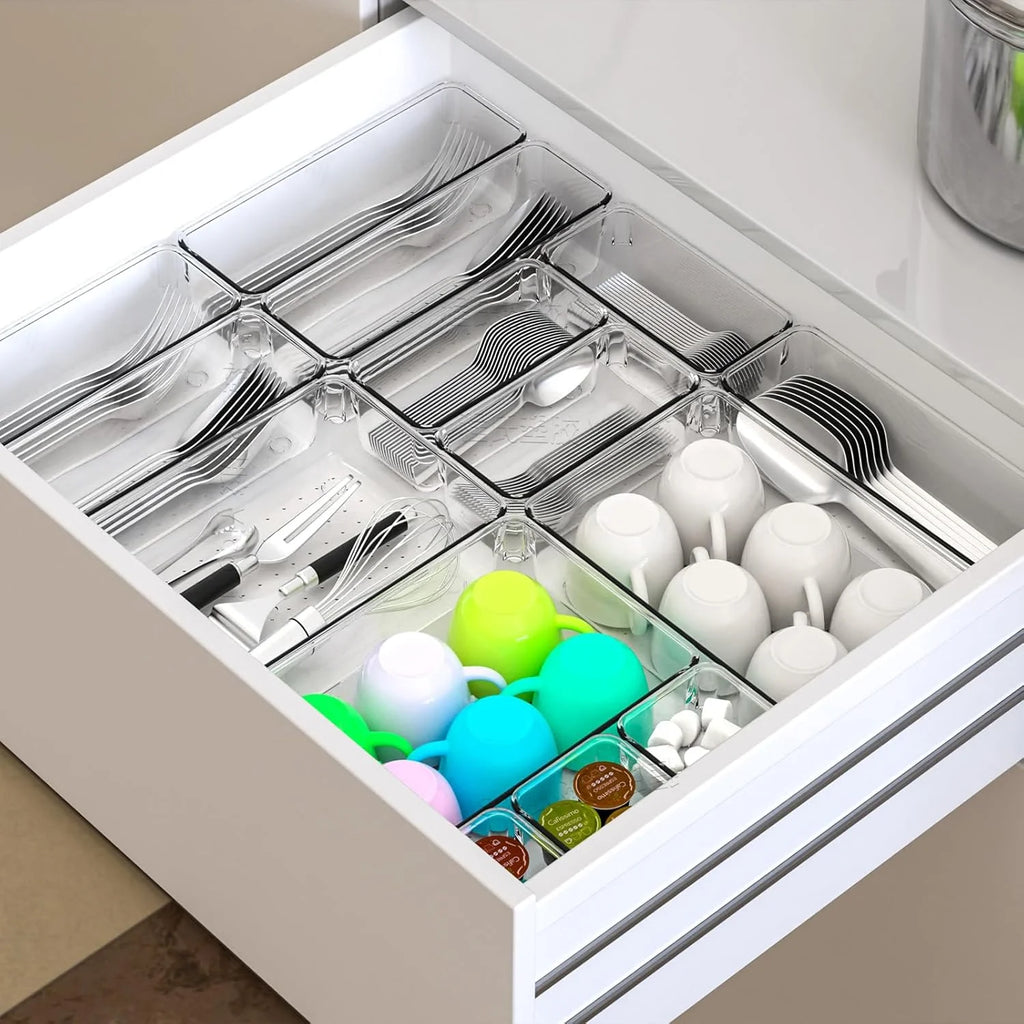 Clear Plastic Drawer Organizer Set, 4 Sizes for Bathroom, Office, Kitchen M3856