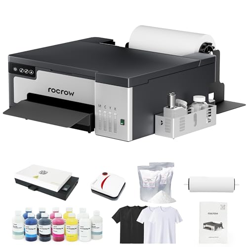 A4 T-shirt DTF Printer with White Ink Mixing and Roll Feeder, Automatic Cleaning L8058 Printer Machine for DIY Transfer, Includes Oven, Heat Press, Ink, Film, T-shirt (Printer + Oven + Heat Press)