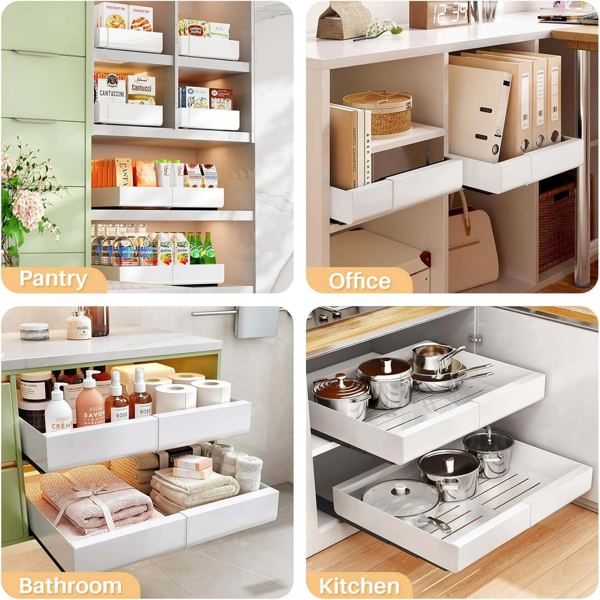 Expandable Pull Out Cabinet Organizer, Heavy Duty Adhesive Slide Out Shelf for Kitchen Pantry L638574