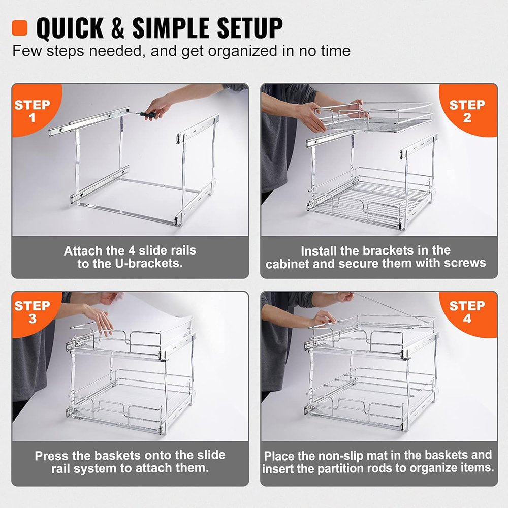 Pull Out Cabinet Organizer, 2 Tier, Chrome-Plated Steel K19181