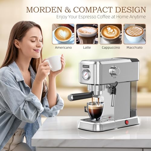Espresso Machine, 20 Bar with Milk Frother, Compact Stainless Steel, 50oz Water Tank S2510