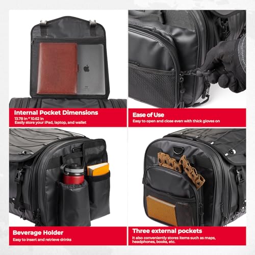Motorcycle Travel Luggage Bags, 60L Expandable Waterproof Tail Bag with Rain Cover W924961