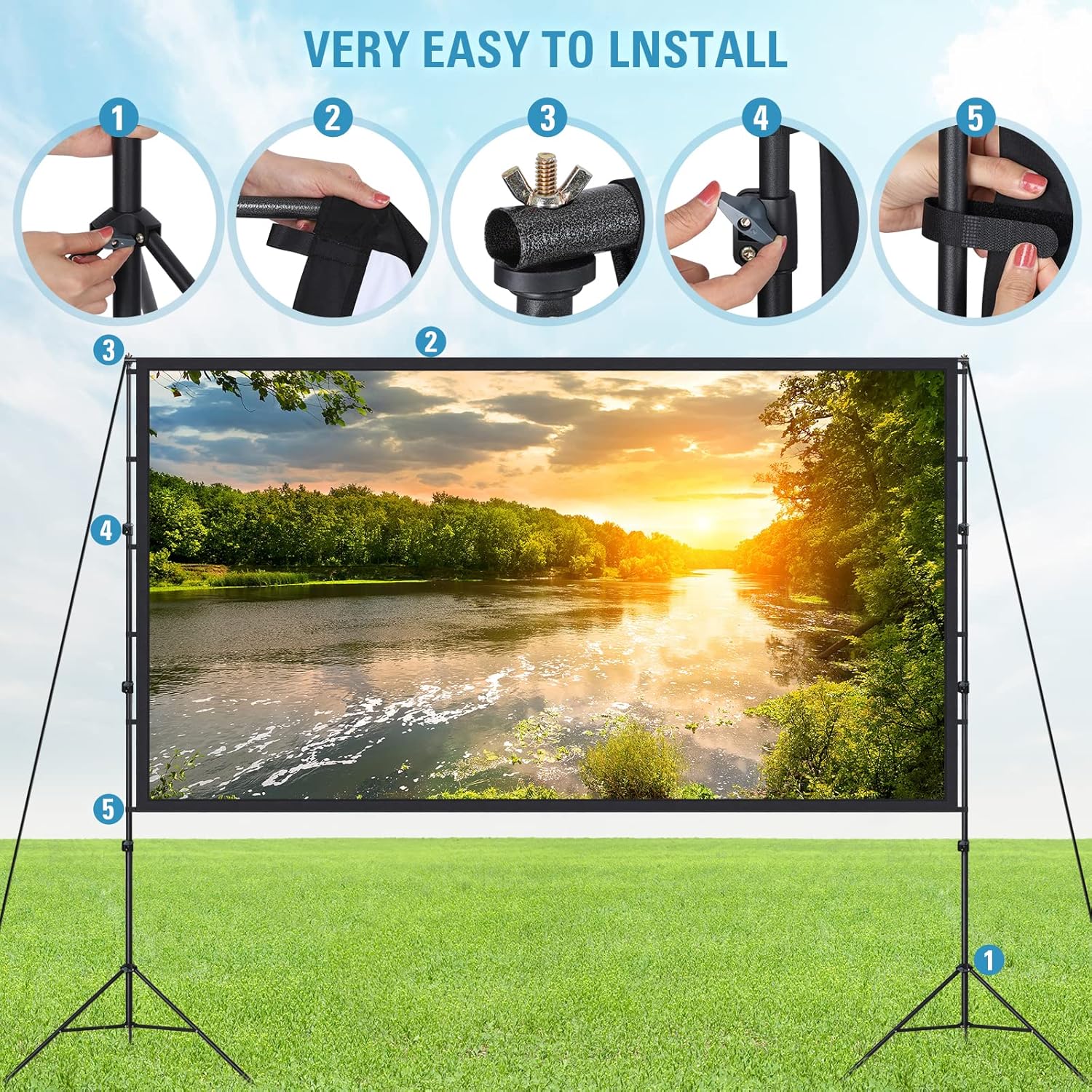 Projector Screen and Stand 180 Inch, Outdoor Portable Pull Down, 16:9 4K HD for Home Theater Camping P63636