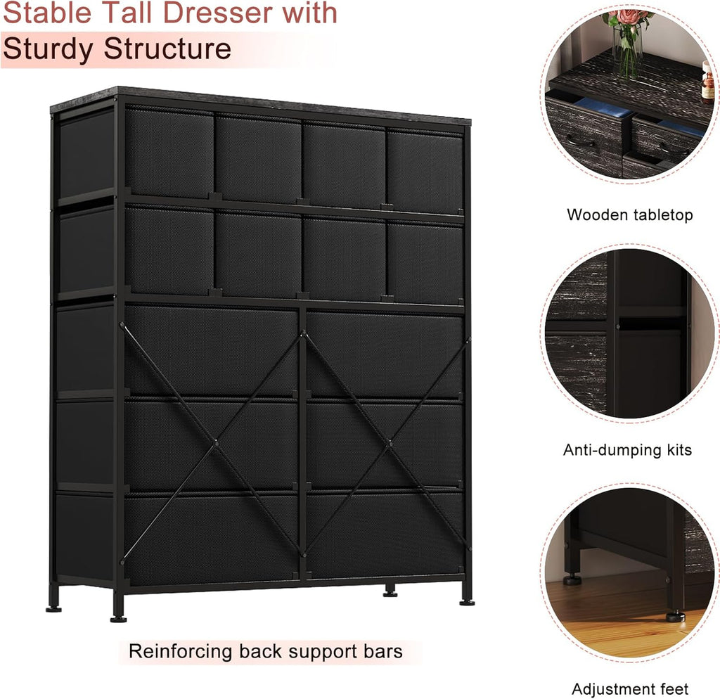 Tall Dresser with 14 Fabric Storage Drawers for Bedroom V329340