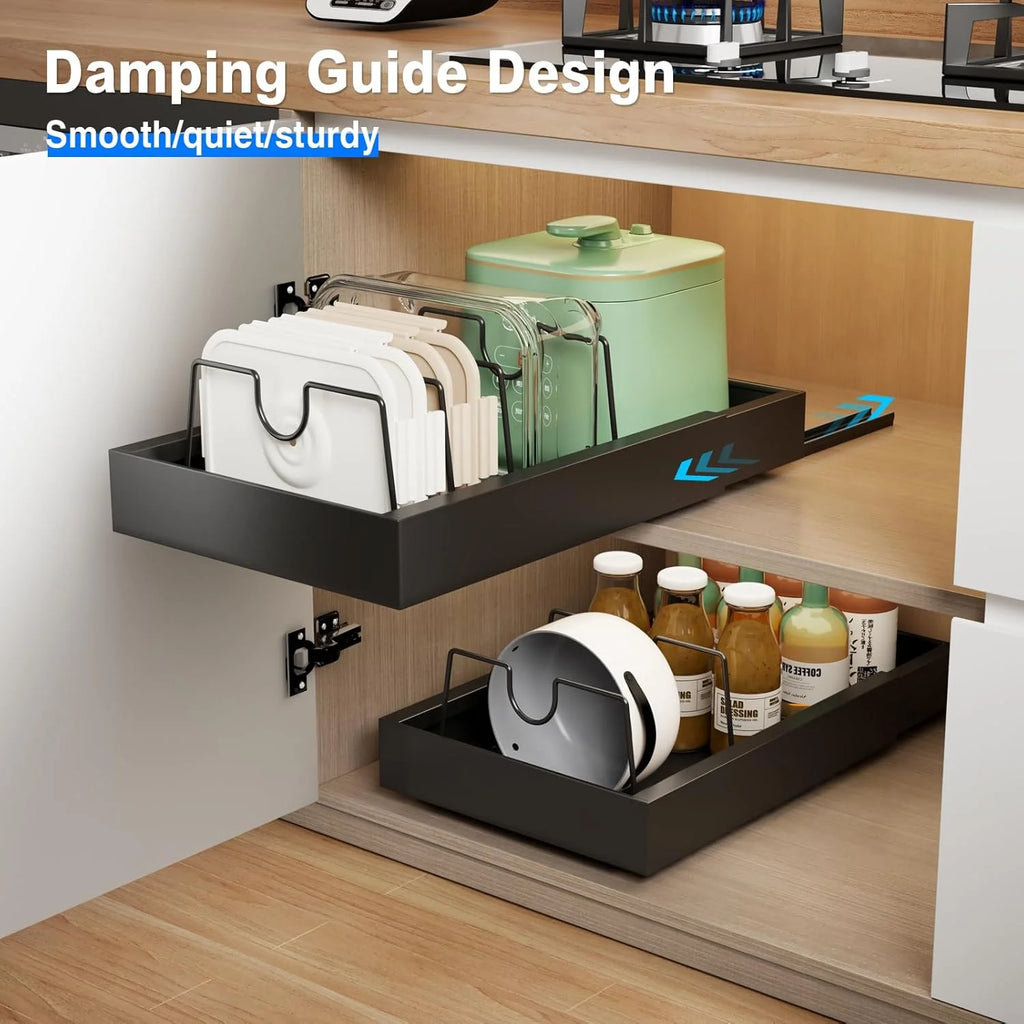 Pull Out Cabinet Organizer with 8 Dividers, 21.8" Deep, Black C252300