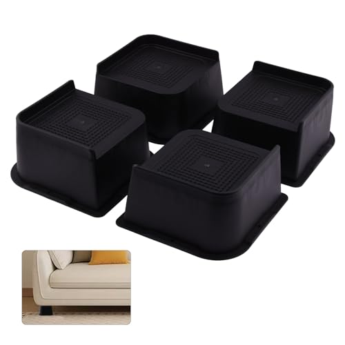 4pcs Furniture Risers,Bed Risers,Couch Risers 2or4 Inch Heavy Duty Adjustable Heights Unbreakable Heavy Duty Lifts for Risers for Sofa, Table, and Chair and Dorm Bed, Couch ,Black(size:2inch)