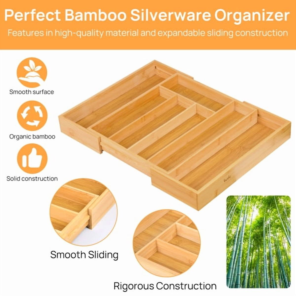 Bamboo Drawer Organizer for Cutlery and Kitchen Storage O939