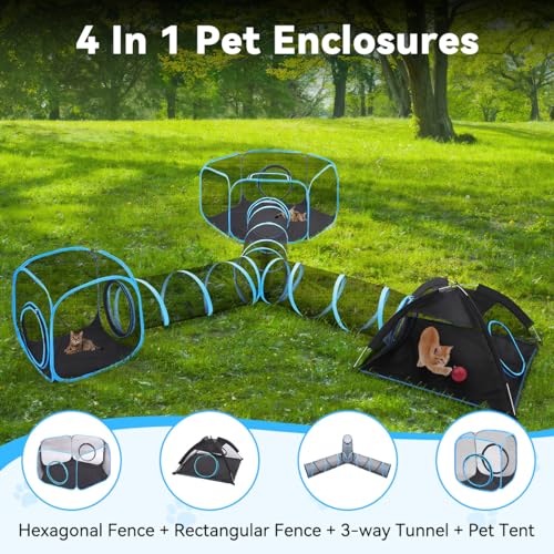 Outdoor Cat Enclosure with Mesh Tent, Tunnel, and Playhouse R709
