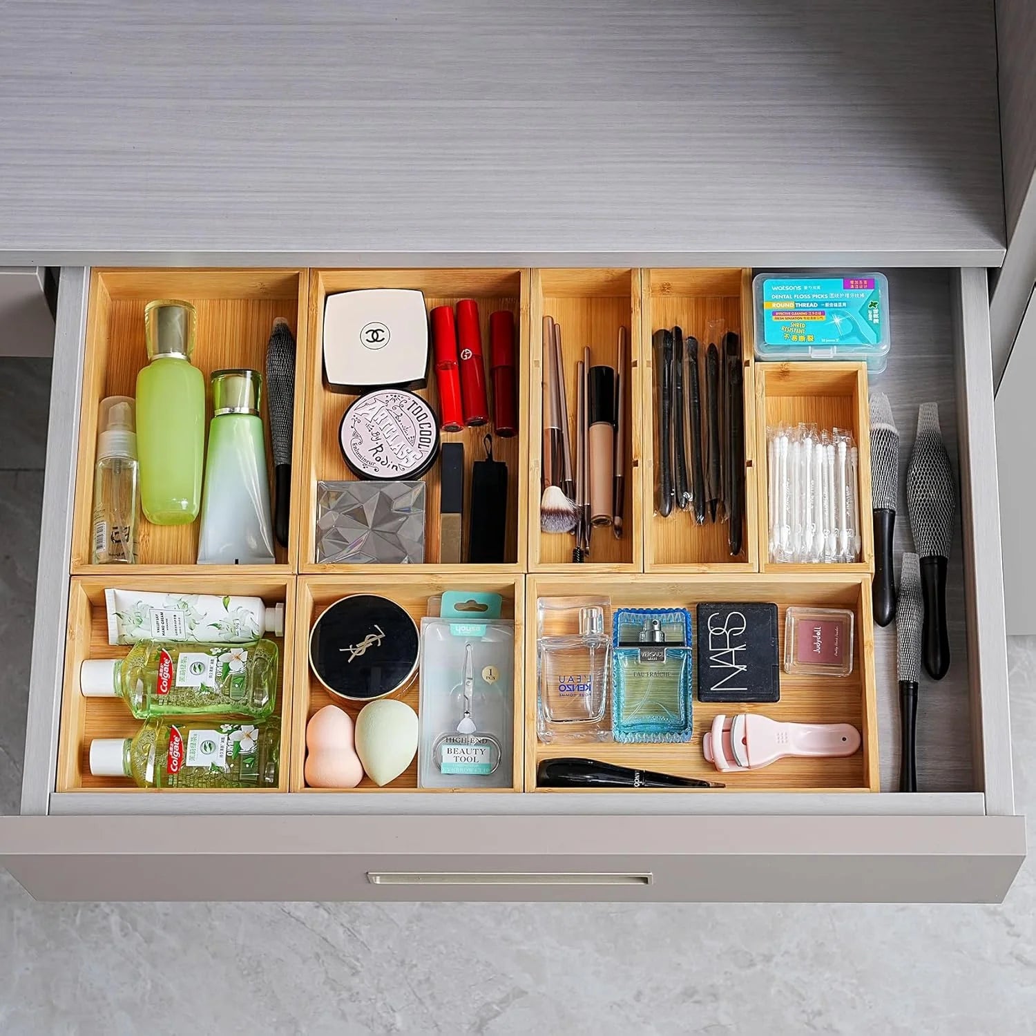 Bamboo Drawer Organizer Set of 9 Storage Bins D8923