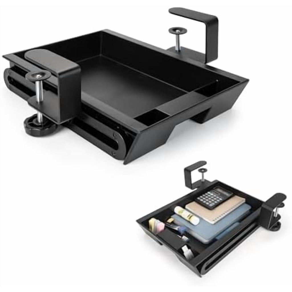 Under Desk Slide-Out Storage Drawer, Small 11.7x8.2Pull-Out Organizer with Smooth Sliding Rail, Adjustable C-Clamp Mount, Black Tray for Home Office &amp; Standing Desk