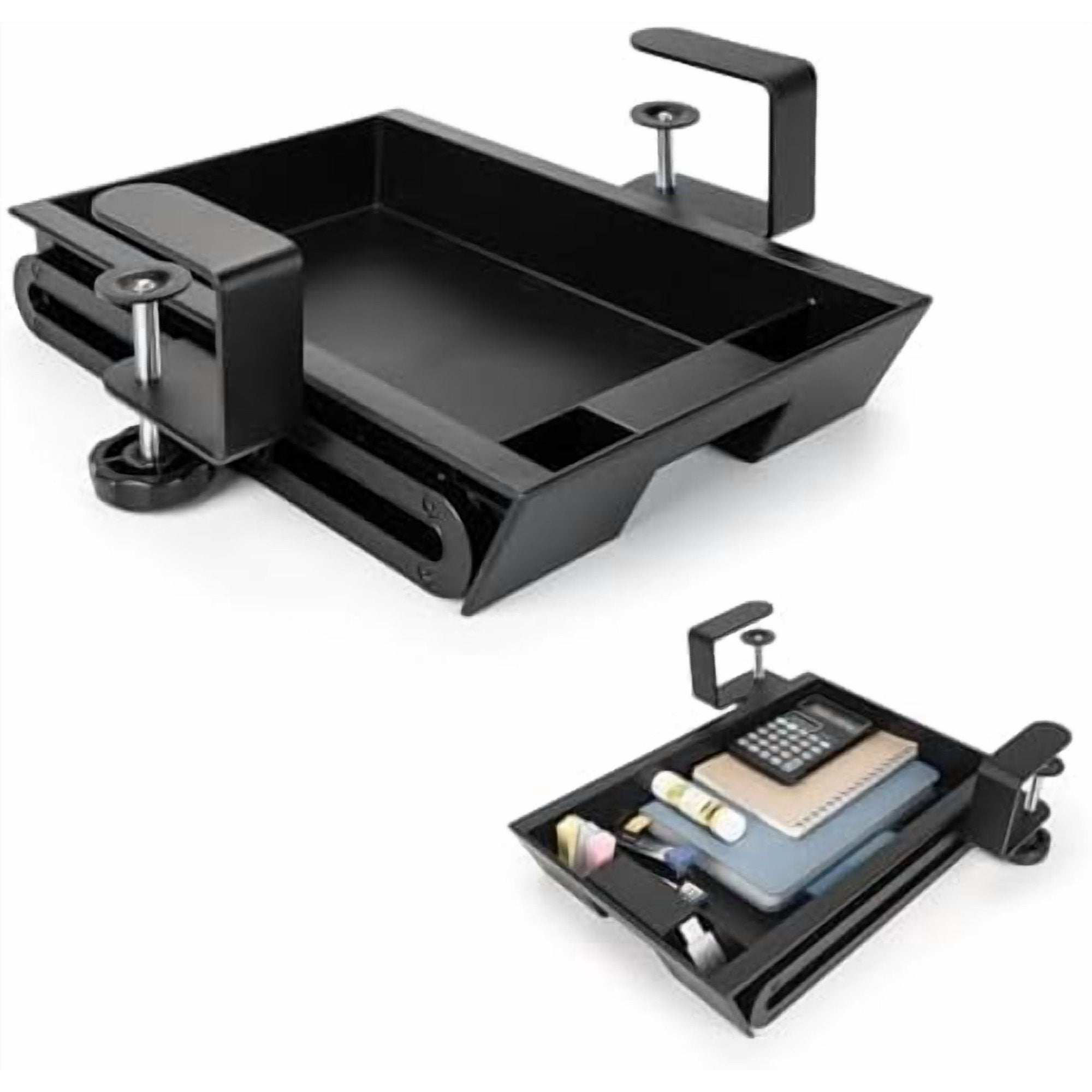Under Desk Slide-Out Storage Drawer, Small 11.7x8.2Pull-Out Organizer with Smooth Sliding Rail, Adjustable C-Clamp Mount, Black Tray for Home Office &amp; Standing Desk