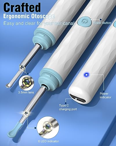 Ear Wax Removal Camera, Wireless WiFi Otoscope with 6 Lights, Rechargeable Ear Cleaner Kit B8407