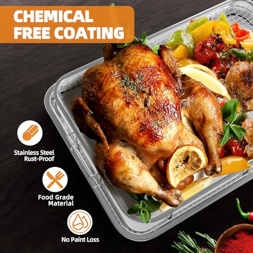 Air Fryer Basket, 2 Set with Parchment Papers, Non-stick Stainless Steel Oven Tray V2420