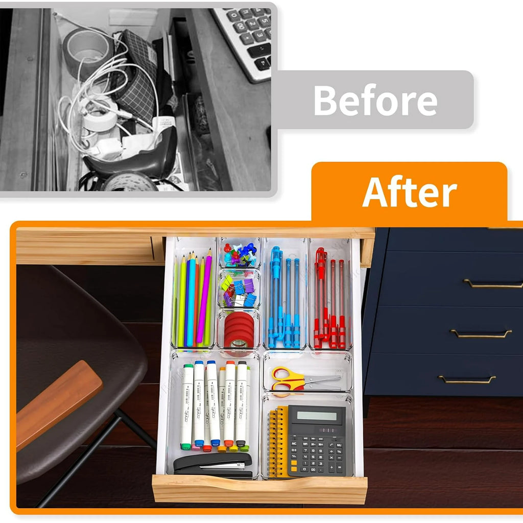 Clear Plastic Drawer Organizer Set, 4 Sizes for Bathroom, Office, Kitchen M3856