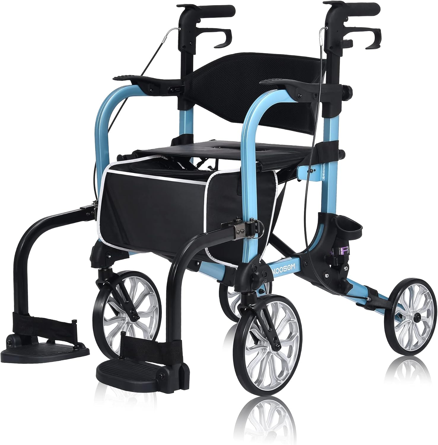 2 in 1 Rollator Transport Walker Chair with 10 inch Wheels - Medical 4 Wheel Chair Combo with Seatwith Footrest
