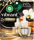 Air Wick Plug in Scented Oil Vibrant Refill, 2 ct, Cozy Vanilla & Caramel, Essential Oil
