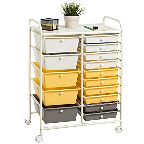 15 Drawer Rolling Storage Cart, Mobile Utility Cart with Lockable Wheels, Drawers, Multipurpose Organizer Cart for Home, Office, School, Black