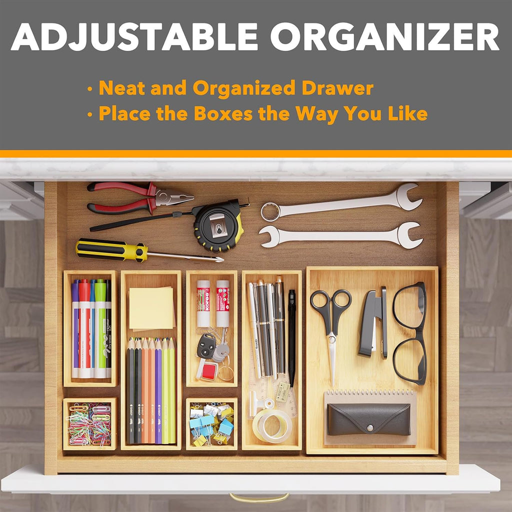 Bamboo Drawer Organizer Set with Divider Bins D27991