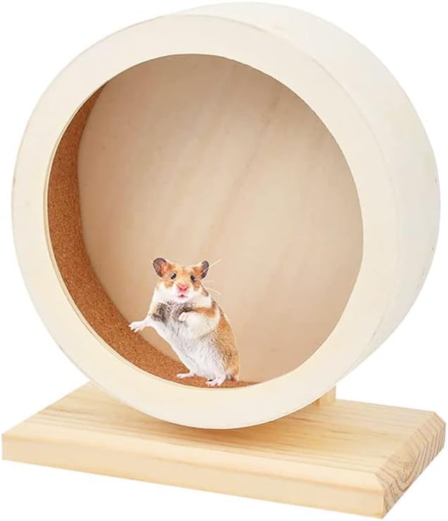Wooden Hamster Exercise Wheel Small Pets Mute Running Spinner Wheel Play Toy for Hamsters Gerbil Mice Guinea Pigs and Other Small Pets(J09-1)