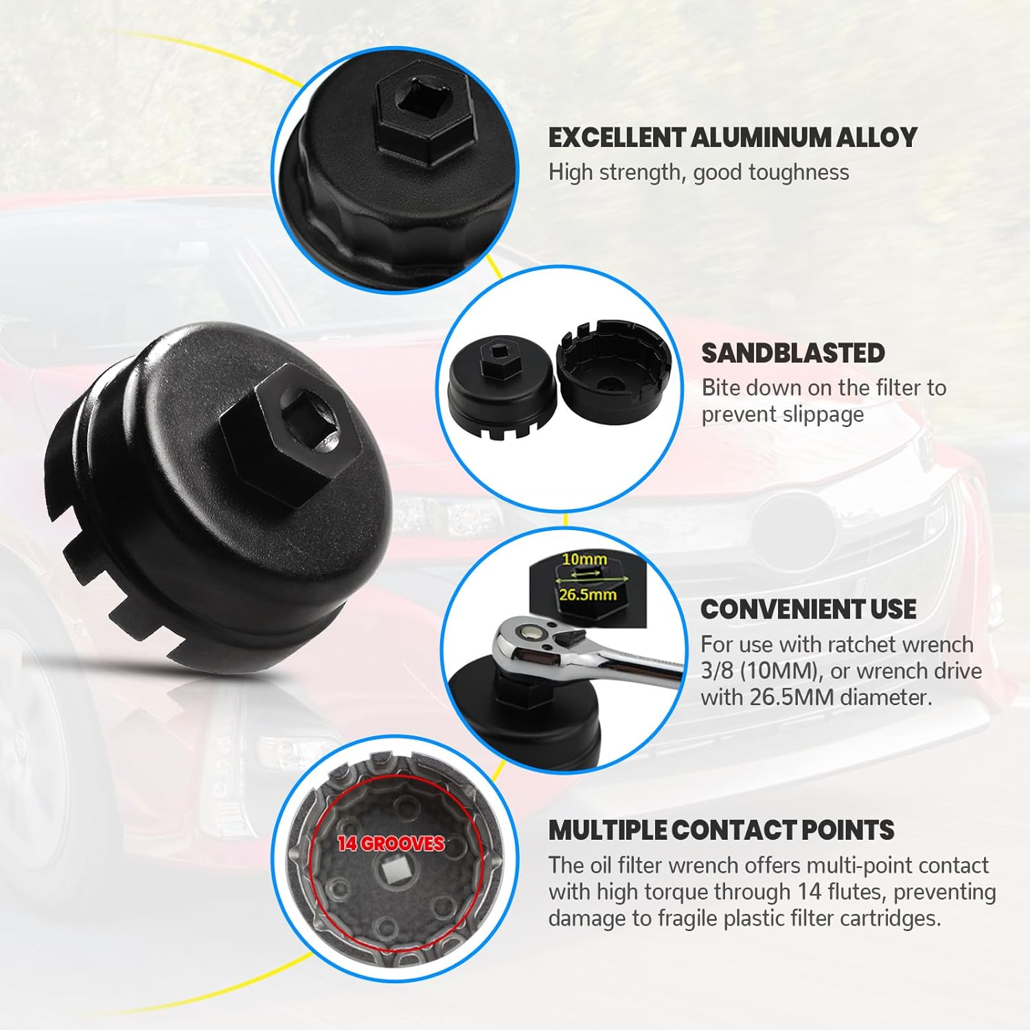 Oil Filter Cap Wrench Tool 64mm 14 Flute A508015