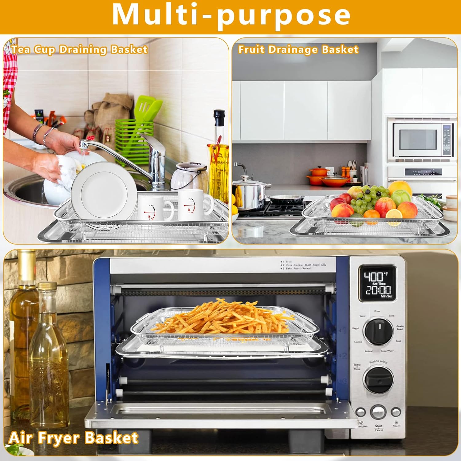 Stainless Steel Air Fryer Basket for Oven, 2 Pack V16744