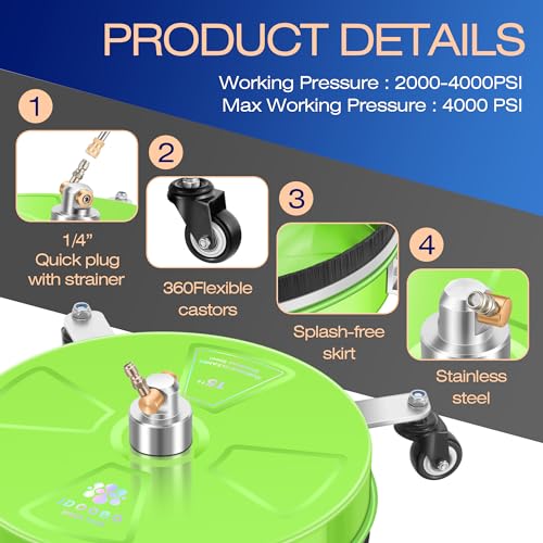 15" Pressure Washer Surface Cleaner with 4 Wheels, Stainless Steel R155318