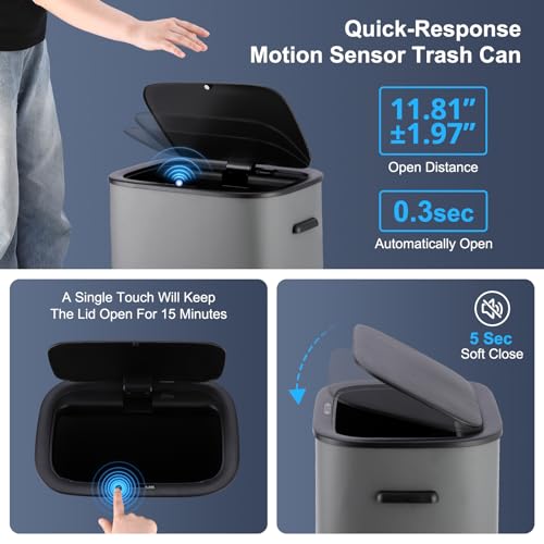 13 Gallon Sensor Trash Can with Lid, Grey A788572