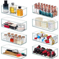 8 PACK Clear Stackable Storage Bins, Plastic Drawer Organizer Bins for Cutlery Vanity Storage Tray for Bathroom Kitchen Office Desk Organizing