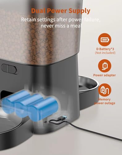 Automatic Cat Feeder for 2 Cats, 3.5L, Timed Dry Food Dispenser with Stainless Steel Bowl Q578