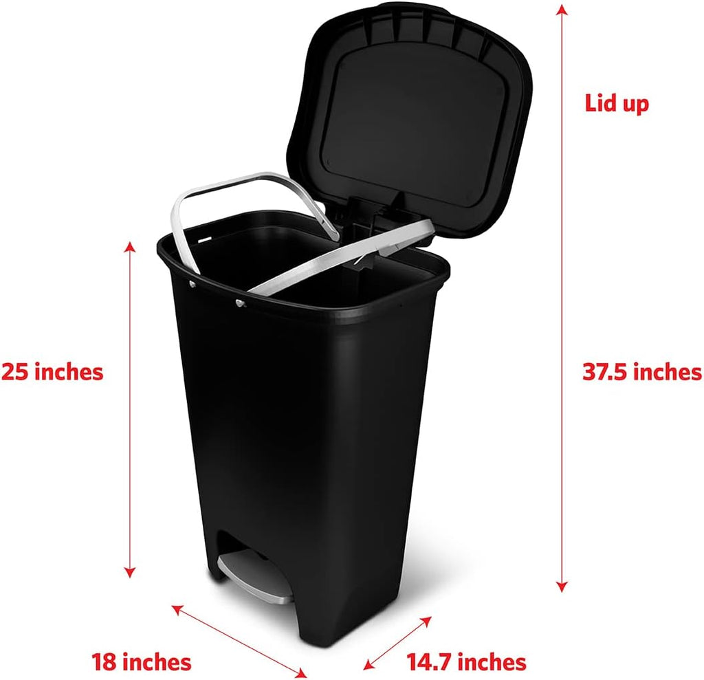 13 Gallon Plastic Kitchen Trash Can with Step Pedal, Matte Black E660