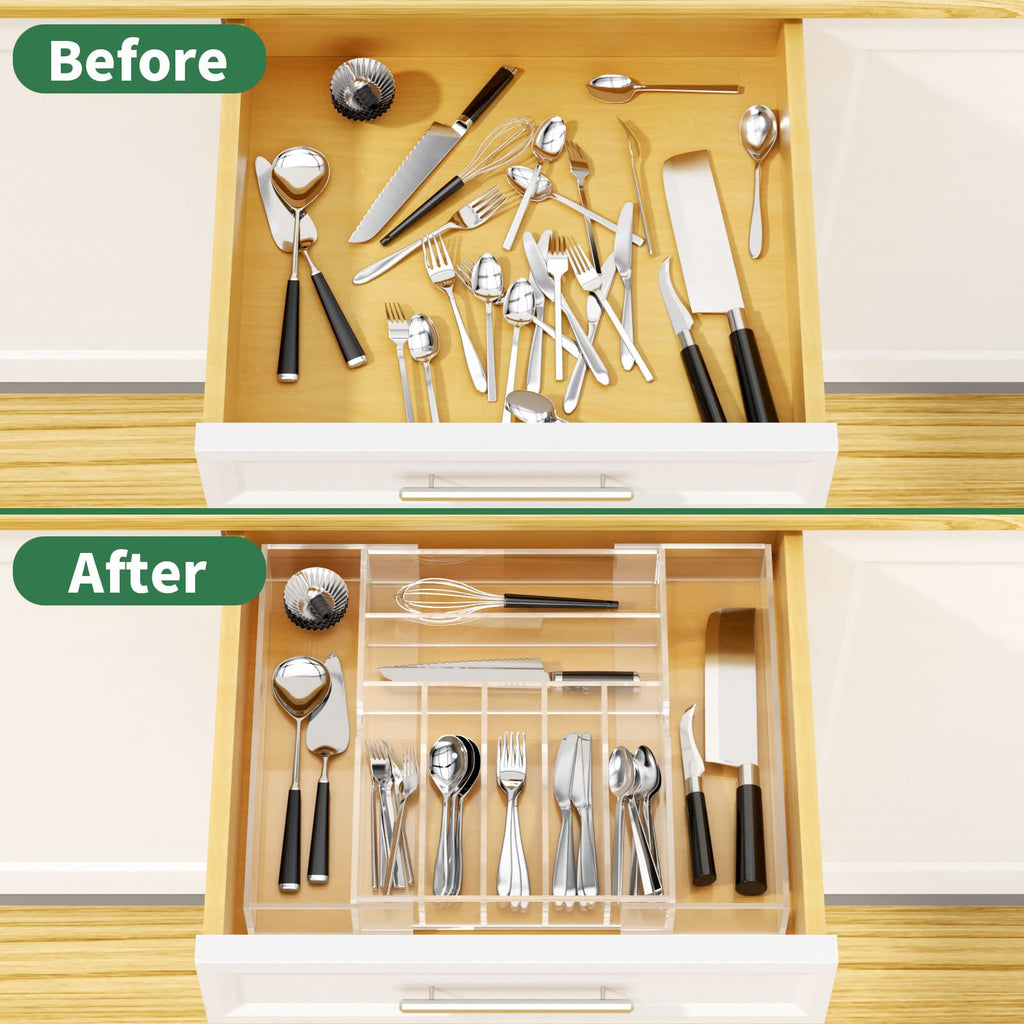 Clear Acrylic Expandable Drawer Organizer with 9 Compartments J315424