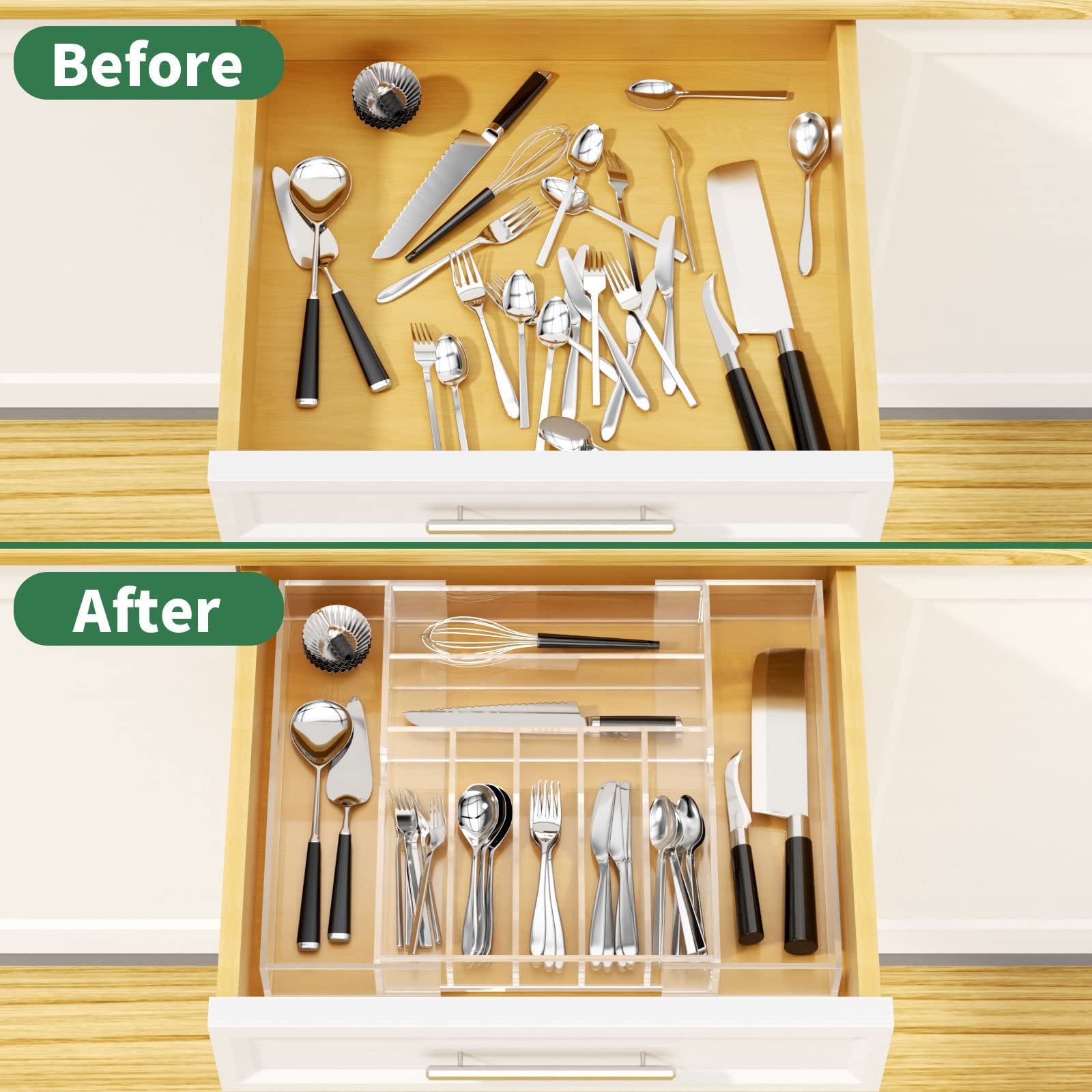 Clear Acrylic Expandable Drawer Organizer with 9 Compartments J315424