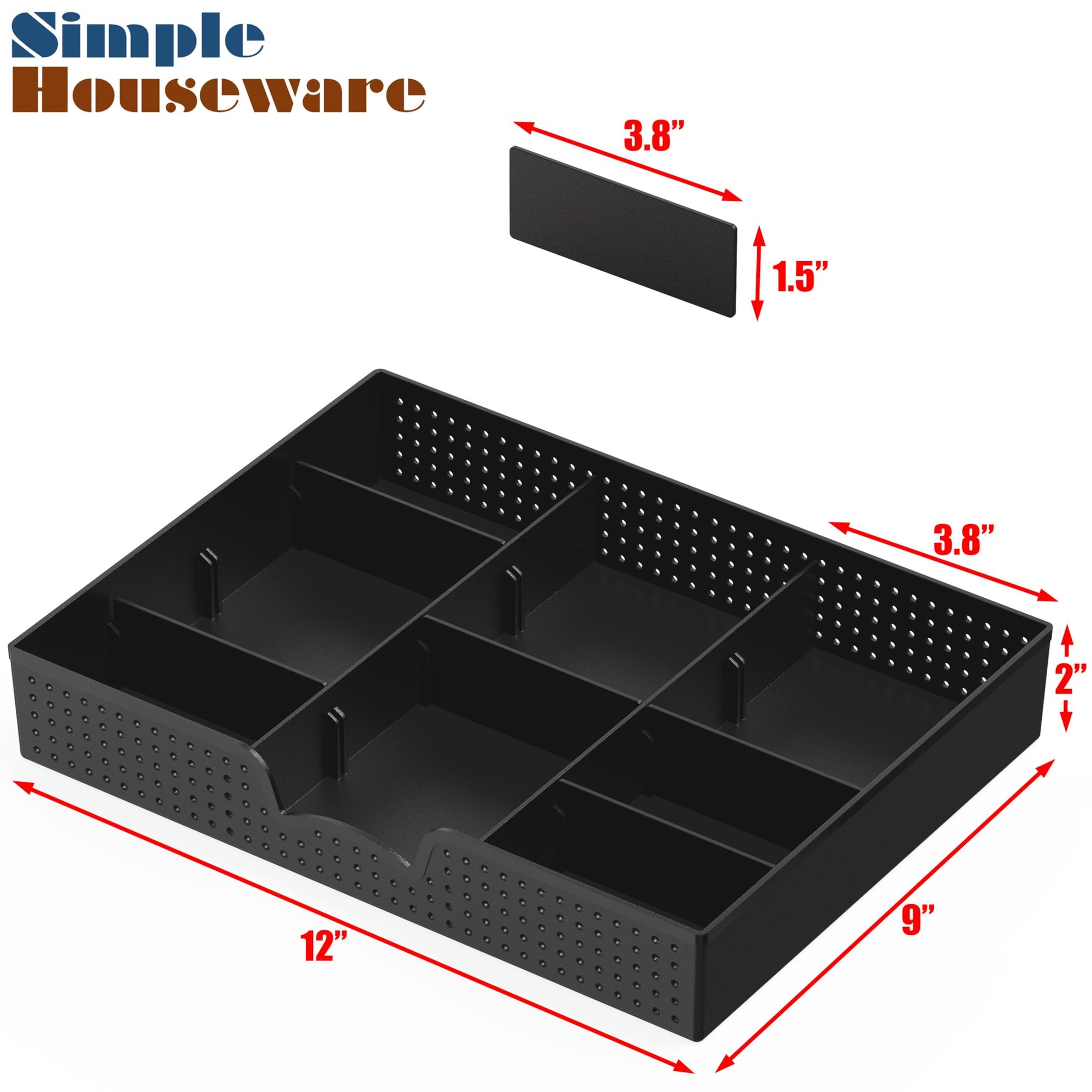 Adjustable Drawer Organizer Tray, 9 Compartments, Black F942948