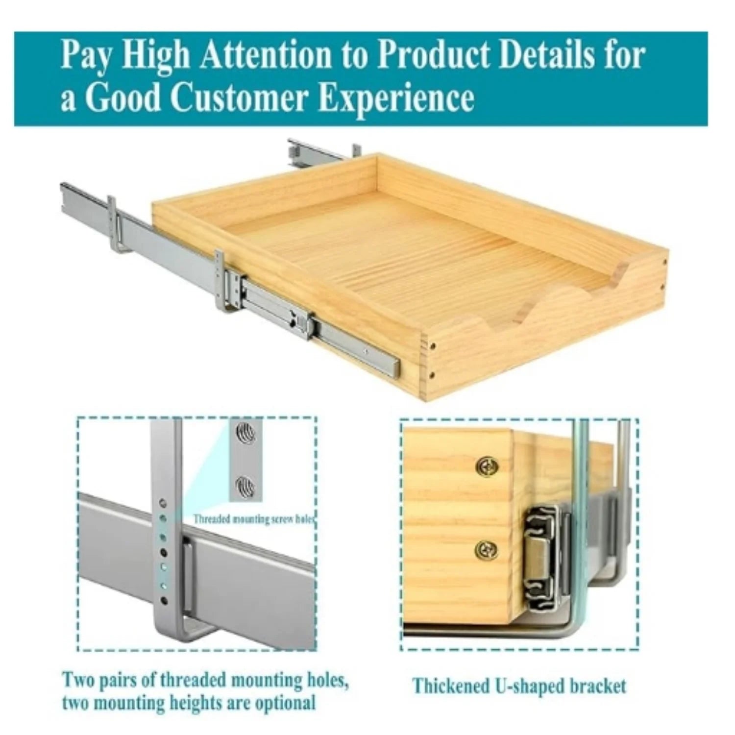 Pull Out Cabinet Organizer 20W x 21D, Wood Drawer Shelf N826